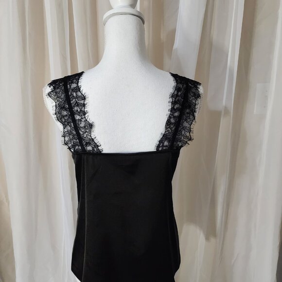 NWT- INC Black Satin and Lace Detail Cami/Tank - Picture 6 of 7